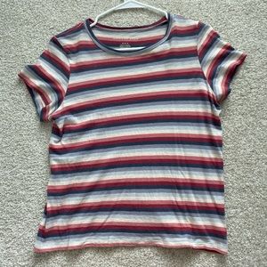 Red blue and white striped tee